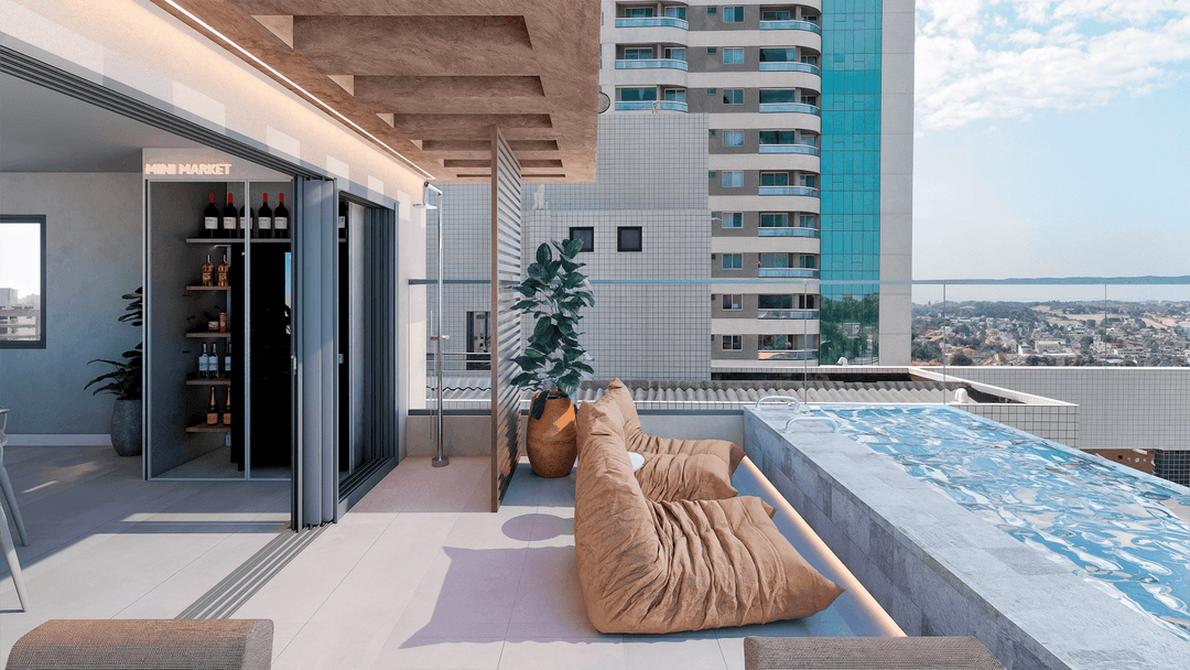 Rooftop do Natal Spot com mobiliario externo